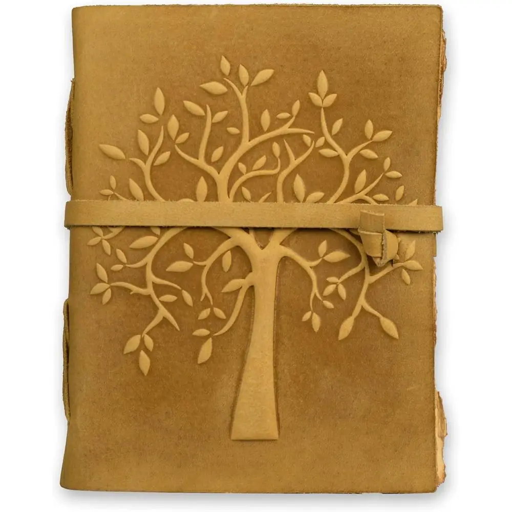 Antique Deckle-Edged Handmade Paper Journal, 13x8 inches, Sun Tan Leather Bound, for Shadow Books