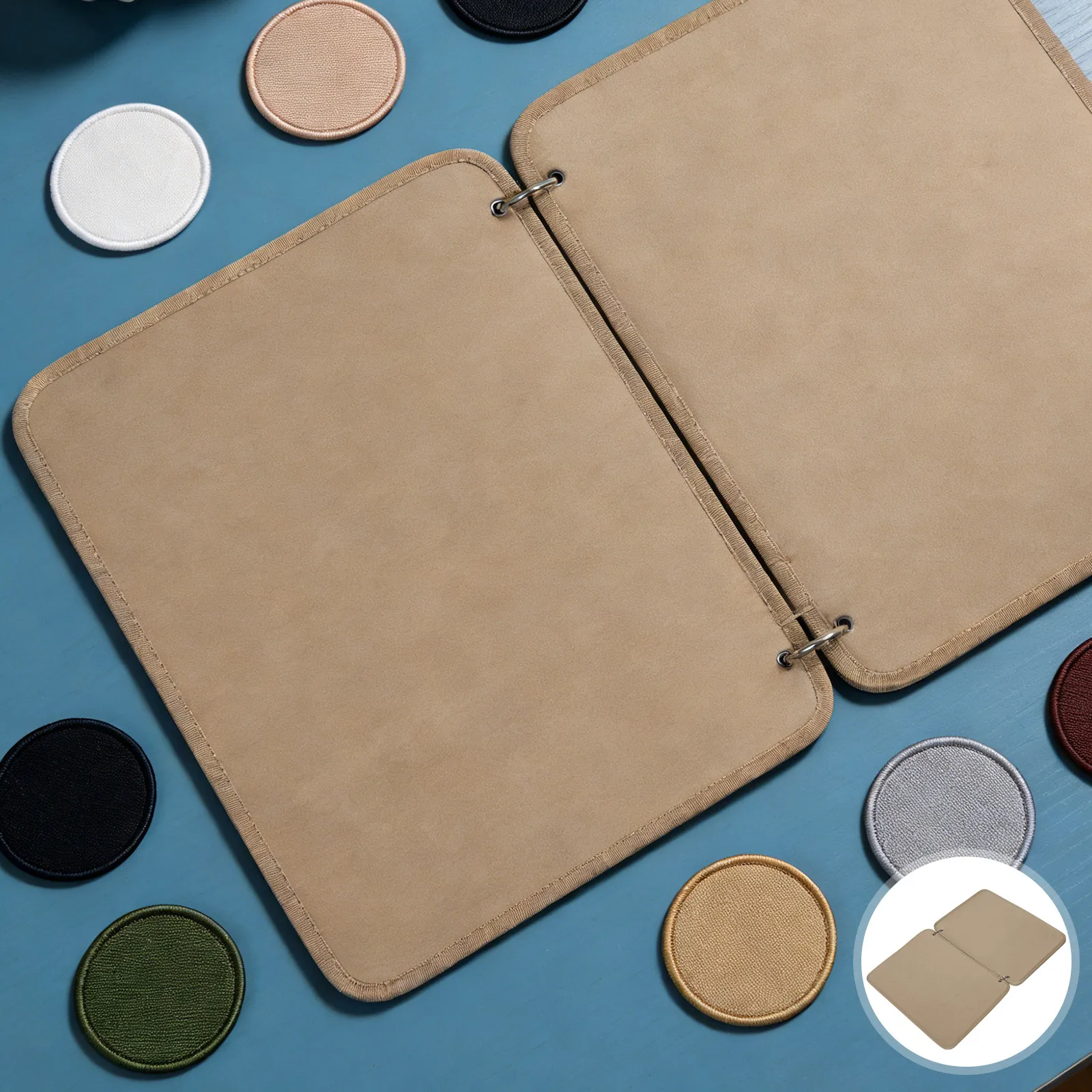 patch-display-board-flip-page-badge-book-binding-rings-165x126inch-khaki-large-capacity-patch-organizer-armband-id-holder-hook