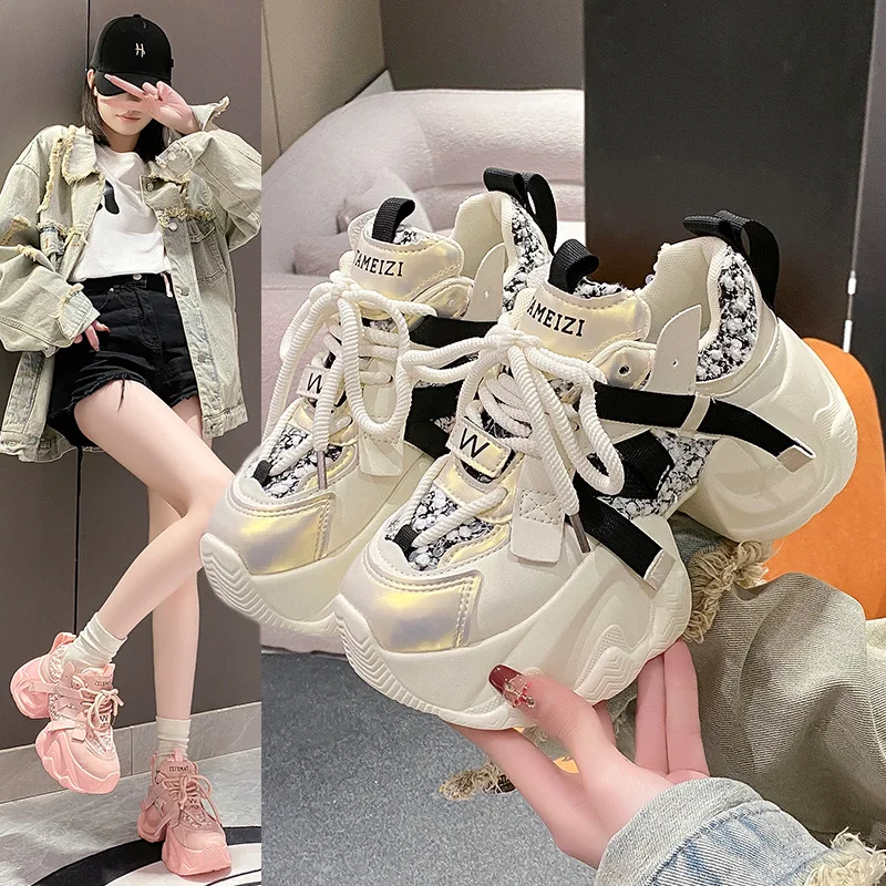 Zapatillas Deportivas de Suela Gruesa para Mujer, Zapatillas Casuales de Moda Versátiles que Aumentan la Estatura, Zapatillas de Lujo Transpirables para Mujer