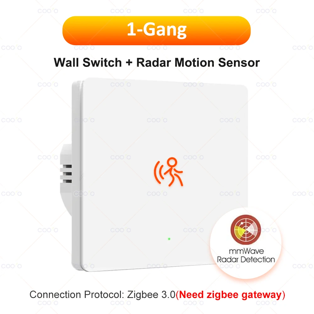 Tuya ZigBee Smart Lichtschalter mit Radar-Bewegungssensor, kein Neutralleiter, kein Kondensator erforderlich, Wandschalter, funktioniert mit Alexa Google