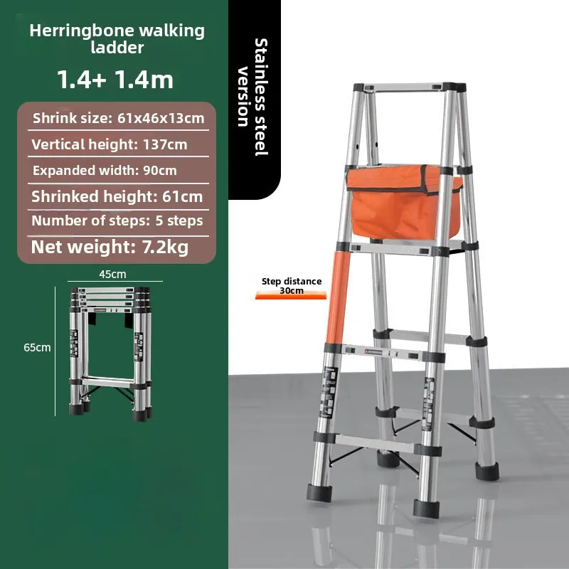 Stainless steel ladder Multifunctional herringbone ladder Stairs Portable folding  laddersturdy and durablesturdy and durable