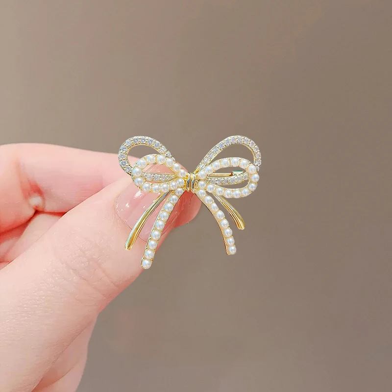 دبابيس لؤلؤ أنيقة بعقدة فراشية للنساء ، دبابيس طية صدر من حجر الراين ، دبوس مزاجه نسائي ، ملحق فاخر ، عصري #6