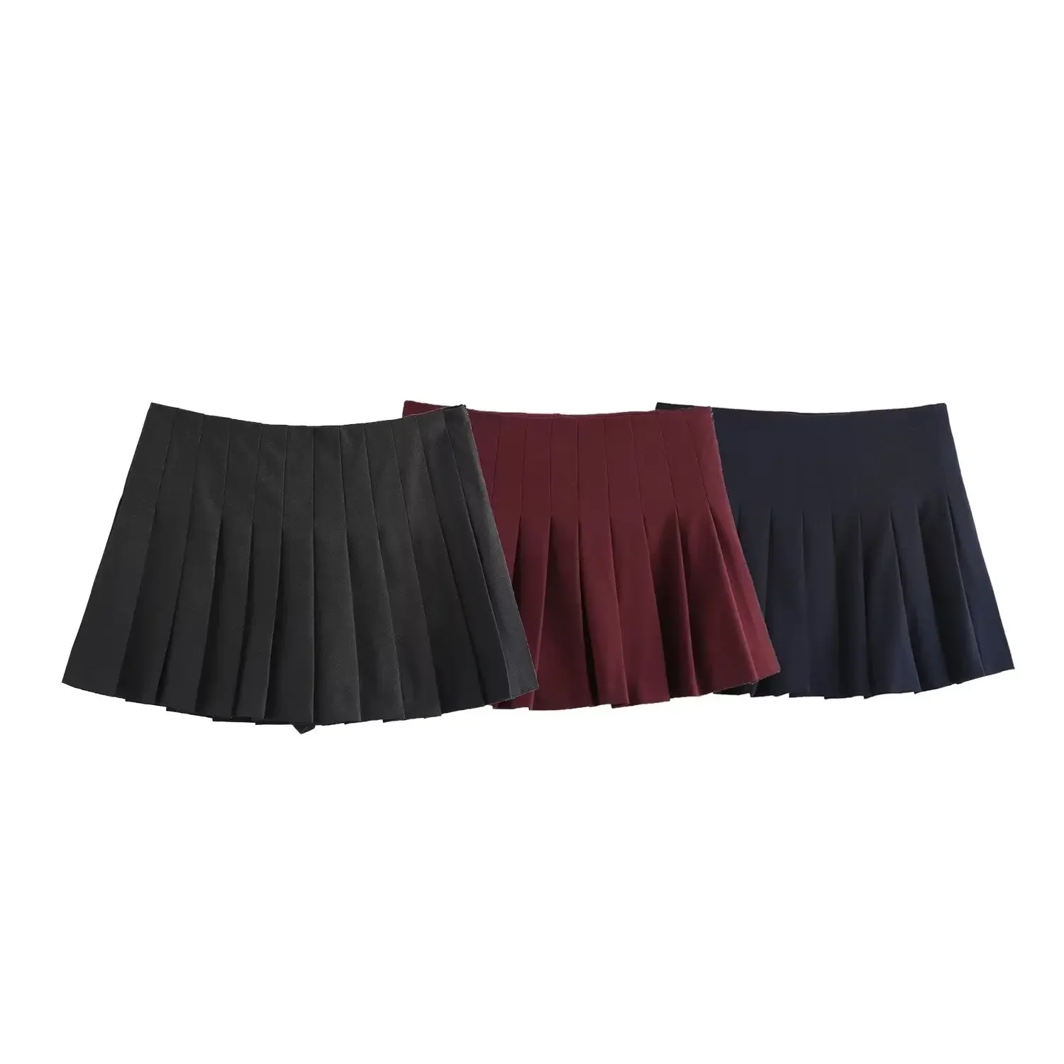 Women's new Chic fashion solid slim versatile wide pleated shorts skirt retro high waist side zipper women's skirt Mujer