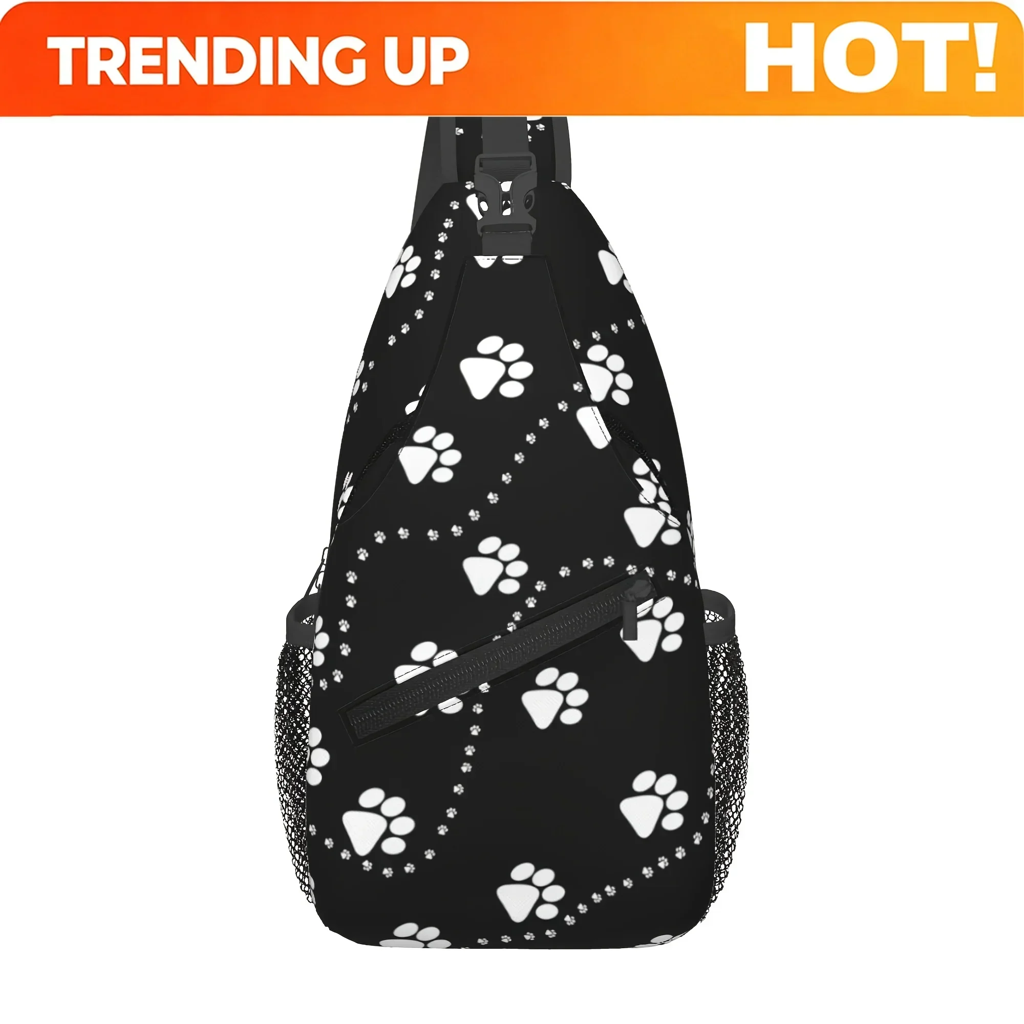 Custom Dog Paw Print Fashionable Sports Closable Zipper, Convertible Shoulder Strap, Chest Bag, Crossbody Bag, Sling Bag