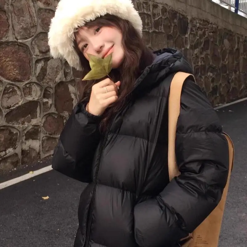 

Girl's Thicken Black Down Bread Hooded Cotton-Padded Jacket Female Thick Coat Shorts Women's Puffer Jacket Korean Version Winter