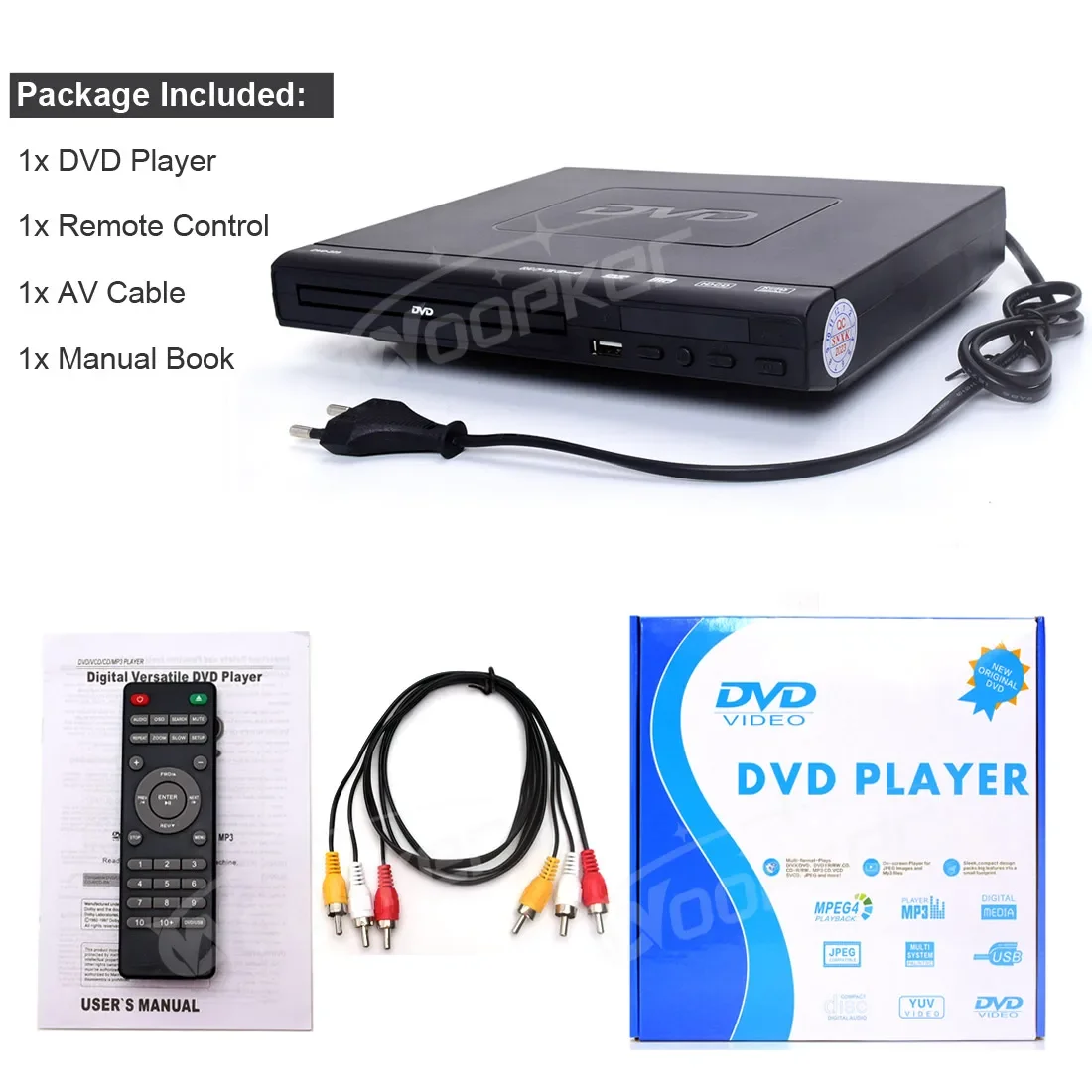 Obrázek 6: Woopker DVD-225 hráč multi region eu digitální TV disk hráč podpora DVD cédéčko MP3 MP4 VCD USB domácí divadlo systém