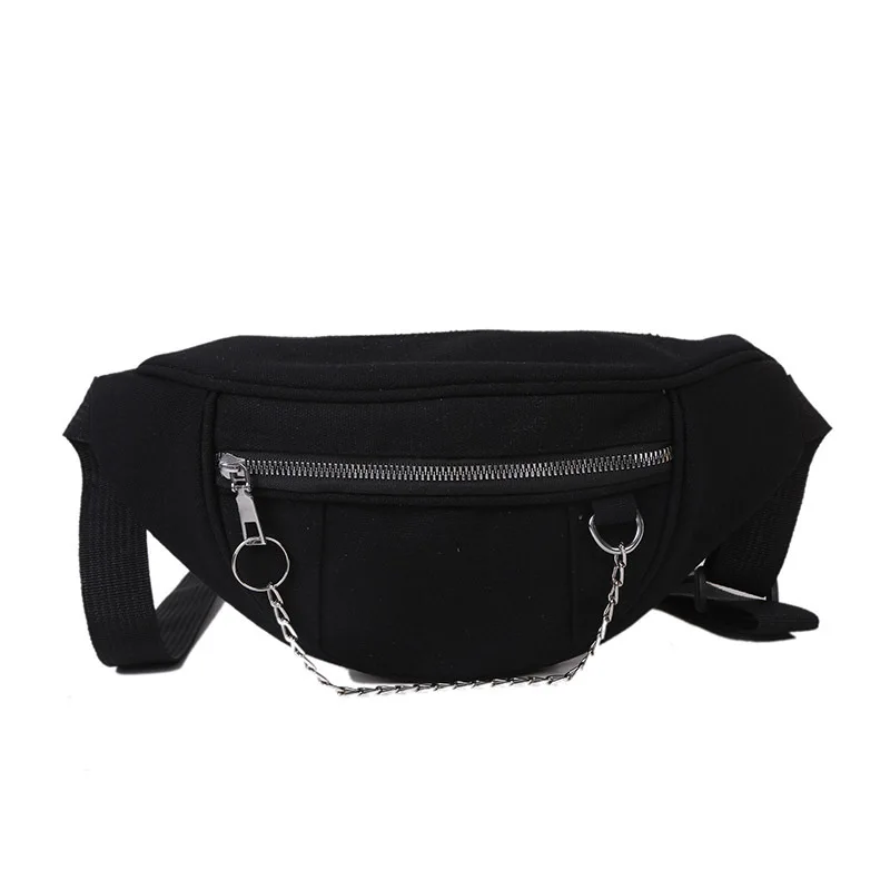 New Women Chain Waist Bag Ladies New Designer Canvas Fanny Pack Fashion Travel Money Phone Chest Banana Bag Female Bum Belt Bags