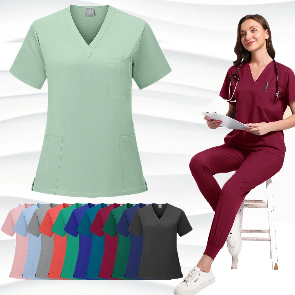 

Клиническая униформа из ткани премиум-класса против морщин, моющаяся униформа медсестры, медицинские скрабы, комплекты хирургических блузок с карманами, прямые брюки