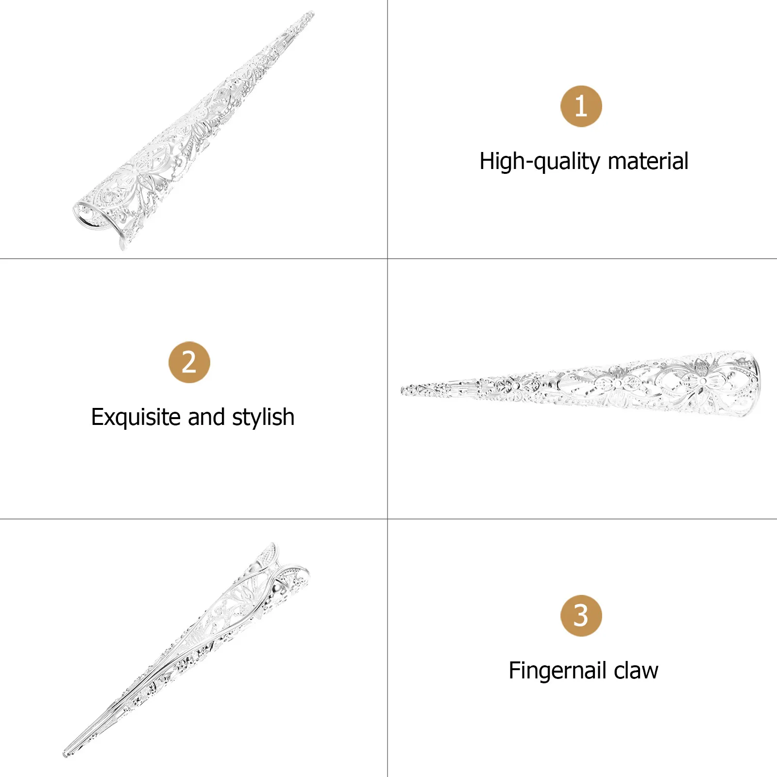 

10Pcs Alloy Finger Claw Rings Hollow Out Fake Nail Covers for Performance Belly Dance Cosplay Decoration Finger Claw