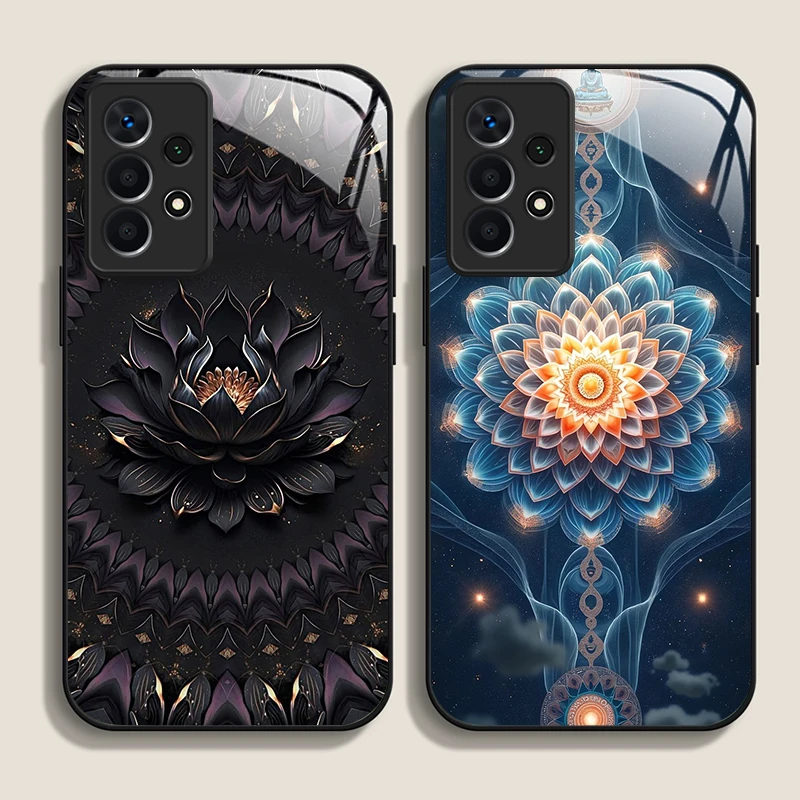 

Чехол для телефона из закаленного стекла с художественным цветочным узором лотоса для Samsung Galaxy S25 Ultra S24 S23 Plus S22 S21 S20 FE A55 A54