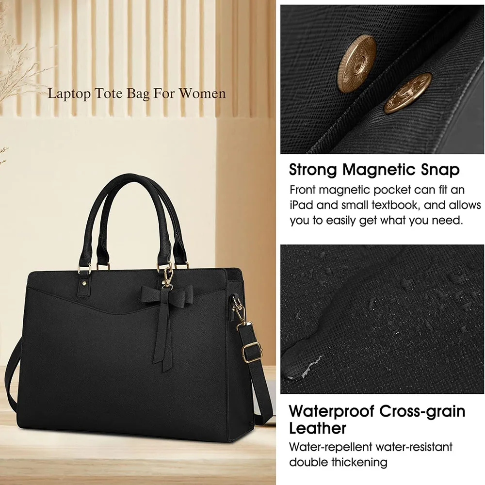 Laptop Bag for Women 15.6 Inch PU Leather Laptop Tote Bag Work Business Office Briefcase Large Lightweight Handbag Shoulder Bag view 3