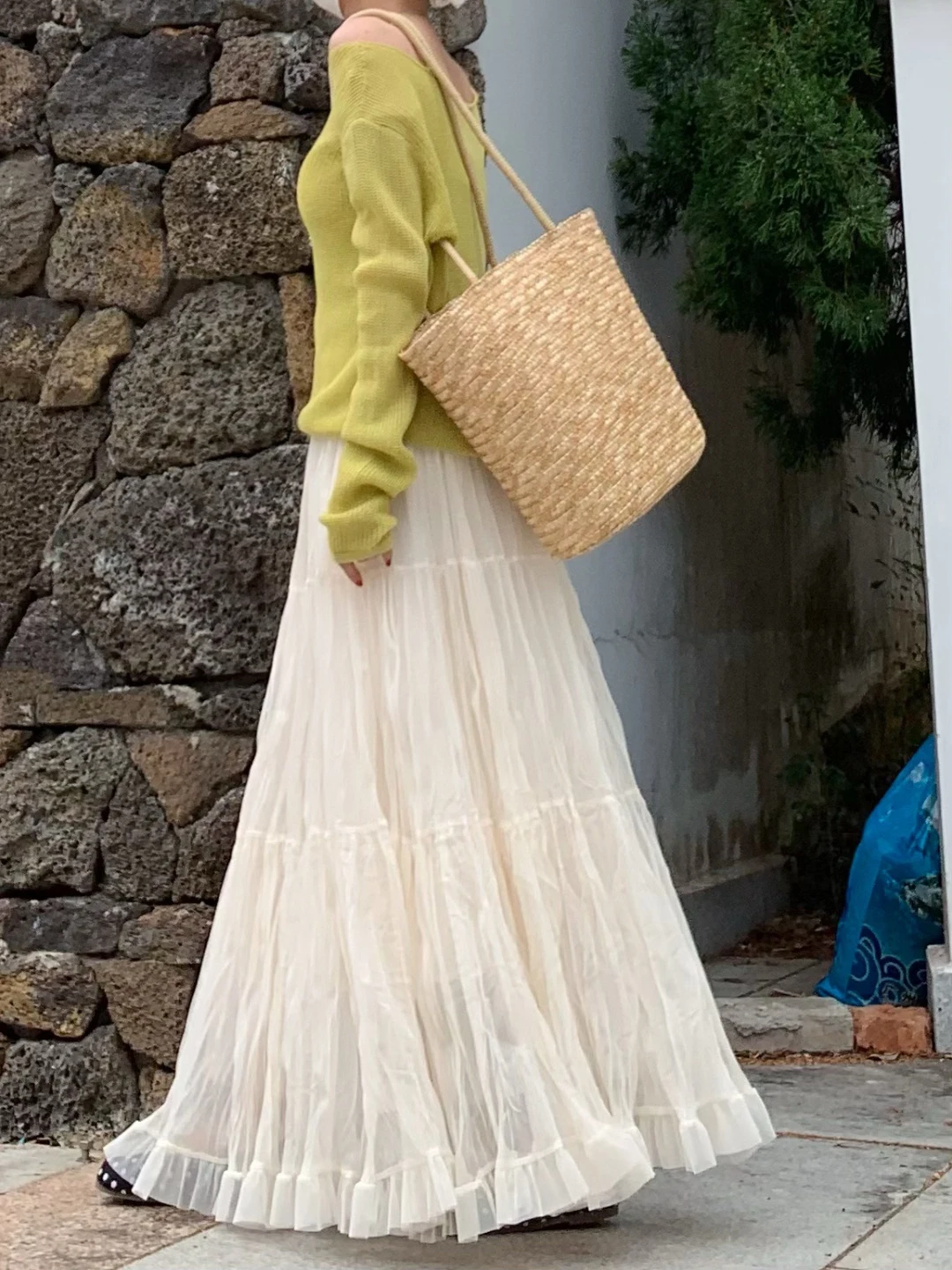 

Нежная женская юбка А-силуэта, новая модель весна-лето, плиссированная макси-юбка с эффектом похудения, высокая талия, полиэстер, эластичный пояс