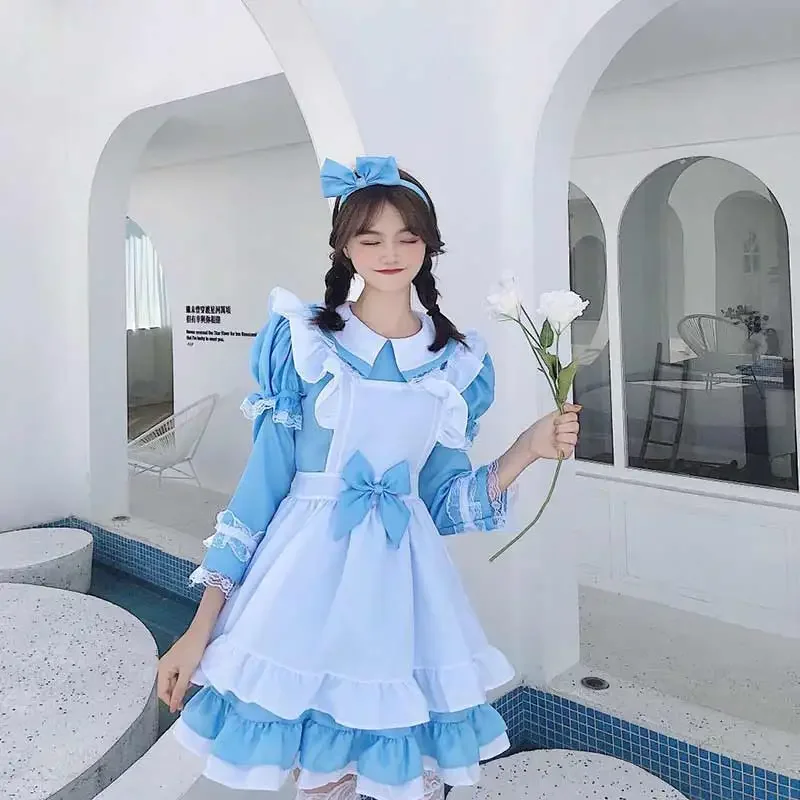Kostium sceniczny na Halloween Alicja Fantasy Wonderland kostium pokojówki Cos kostium Lolita z długim rękawem urocza miękka dziewczyna urocza sukienka księżniczki