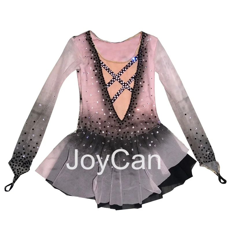 JoyCan Ice Figure  Skating  Dress Girls Spandex Stretchy Mesh Competition Dance Wear Customized