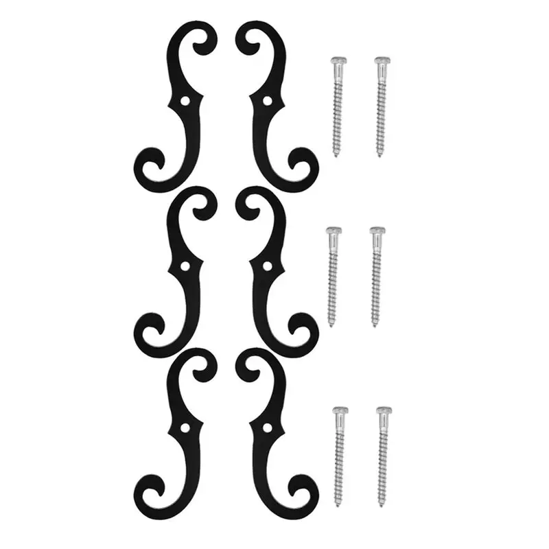 A63T-6 Pack Black 6.5 S Inch Shutter Dogs,Iron Shutter Holders For Exterior Use, Mounting Hardware Set Included