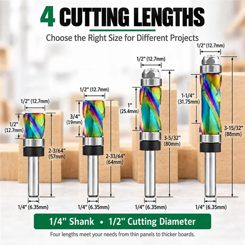 VEHO-Spiral Coated Compression Pattern Router Bit, Flush Trim Design, 1/4