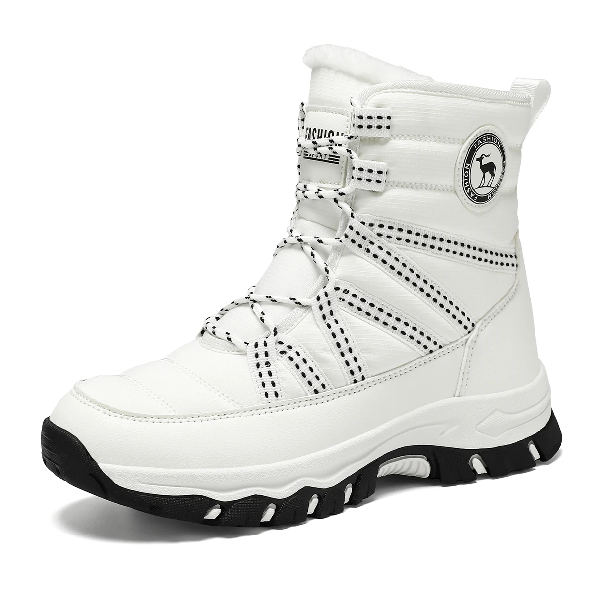 Winter Snow Boots for Women White Plush-Lined High-Top Hiking Boots Anti-Slip Outdoor Mountain Trekking Shoes with Warm Interior