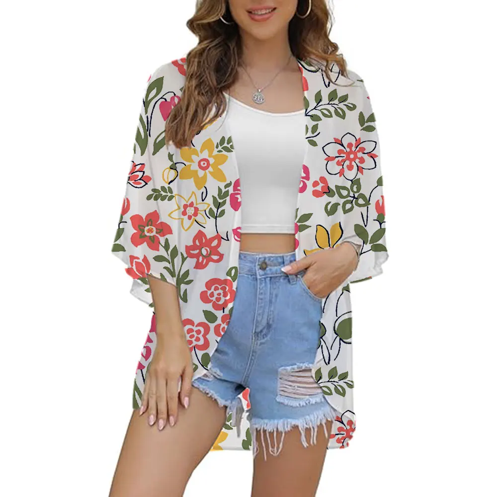 

Floral Printed Cute Kimono Cover Ups Woman Swimwear Summer Shirt Boho Chiffon Beach Tops Hawaii Kimono Chiffon Cardigan Tees