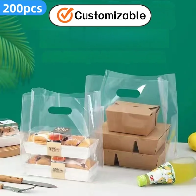 

Прозрачная упаковочная сумка с ручкой, упаковочные пакеты для выпечки хлеба, еды на вынос, персонализированные