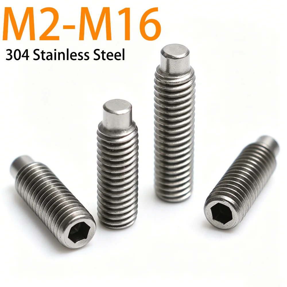 2-20pcs 304 Stainless Steel Hex Socket Dog Point Headless Grub Set Screws M2 M2.5 M3 M4 M5 M6 M8 M10 M12 M14 M16