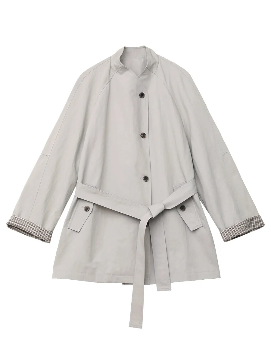 Women's Plaid Trench Coat - Loose Casual Spring Windbreaker