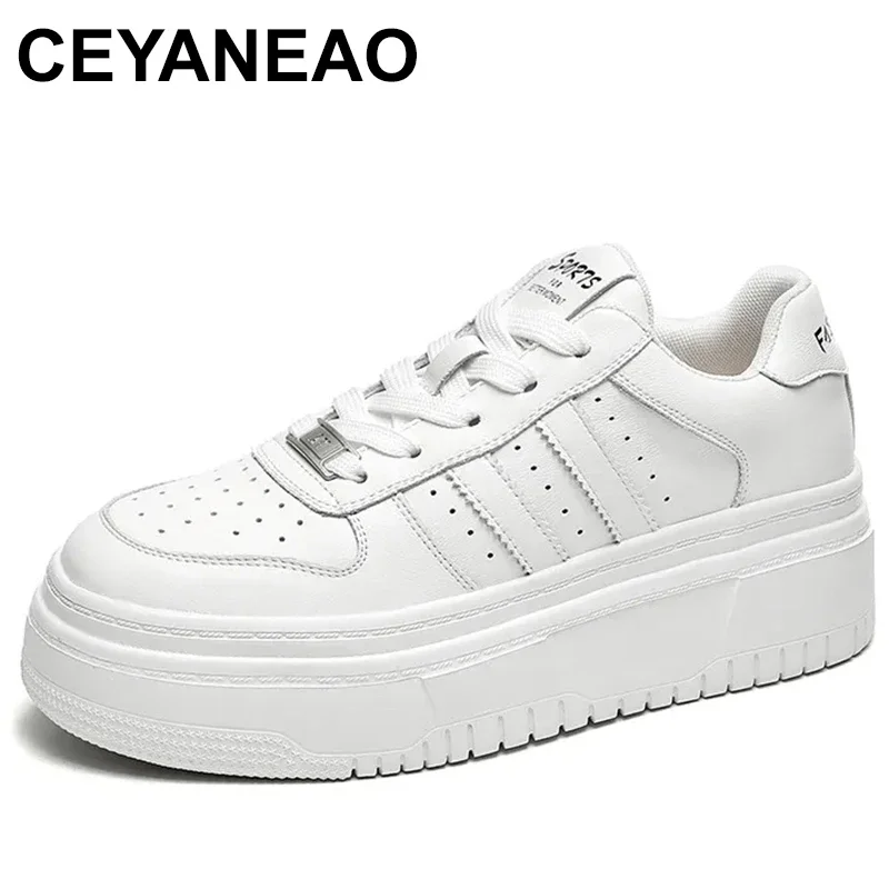 

Women Split Leather Patchwork Shoes Casual Platform Shoes Woman Chunky Sneakers Ladies Sports White Tenis Feminino Spring