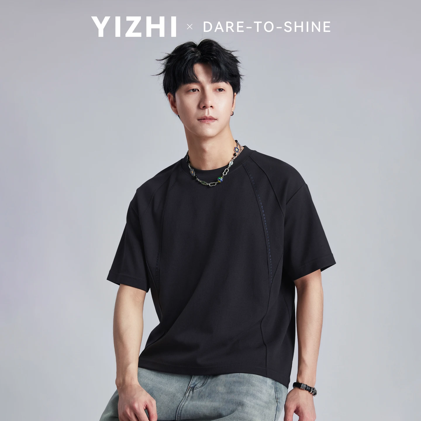 Fashion Men's 220g Heavyweight 3D Cutting Line T-shirt 2026 Summer Solid Color Loose Soft Casual