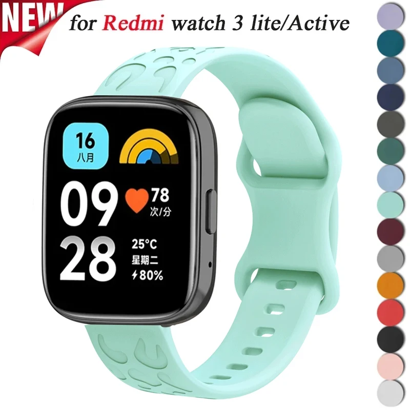 Engraved Silicone Strap for Redmi Watch 3 Lite SmartWatch Band for Xiaomi Redmi Watch 3 Active 22mm Replacement Bracelet Correa