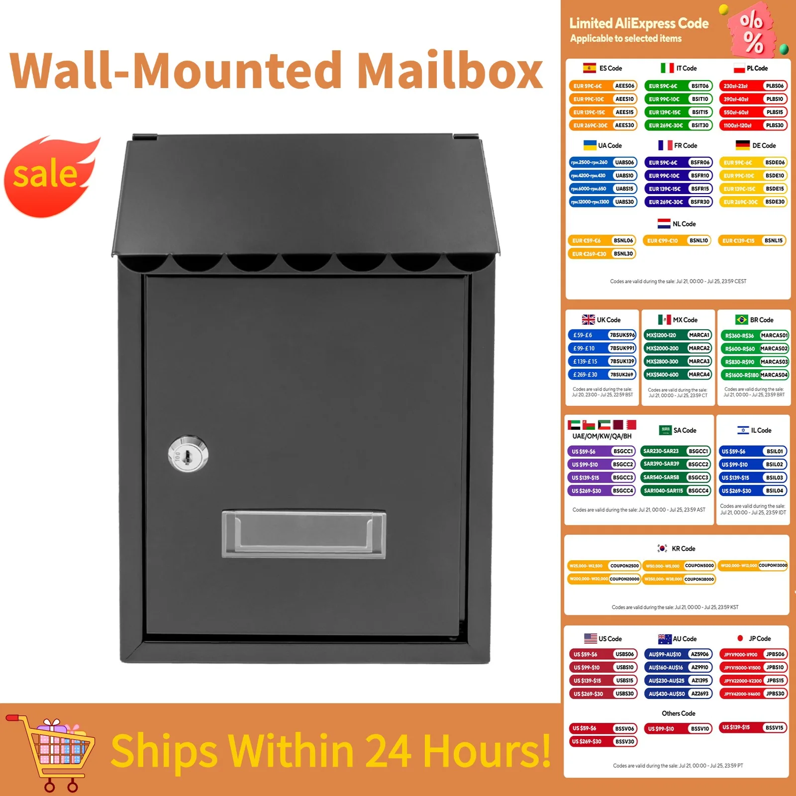 

30cm Retro Letter Box Wall-Mounted Mailbox with 2 Keys Iron Postbox Collection Box Ballot Case Newspaper Letter Box