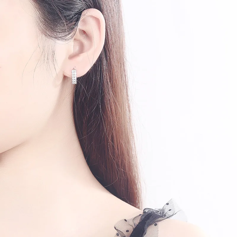 New 925 Sterling silver elegant Double row crystal Round Earrings Stud for women Fashion Wedding accessories Jewelry