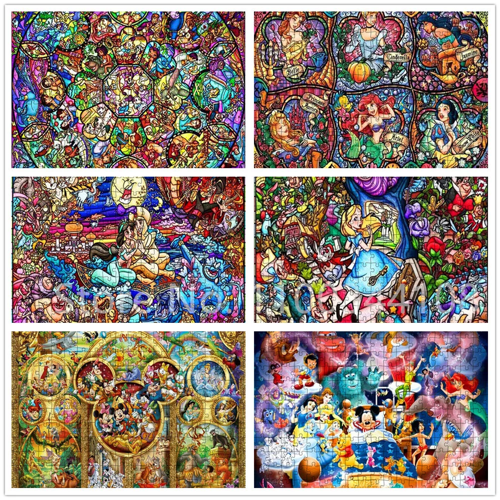 

Disney Jigsaw Puzzle Cartoon Princess Mickey Mouse 300/500/1000 Pieces Puzzles for Adults Kids Educational Toys Handmade Game