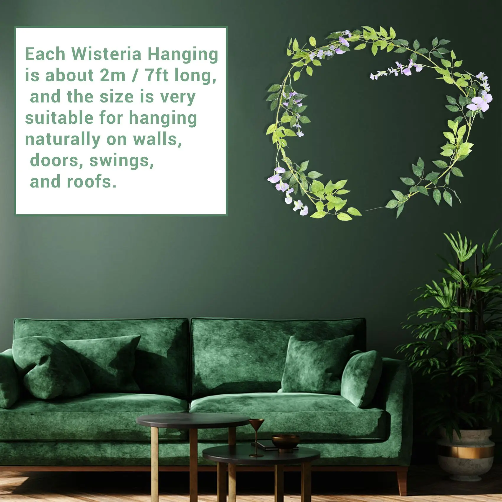 L! DT840^2Pcs 7Ft/Pcs Artificial Wisteria Vine, Flower Garland Wisteria Vine Rattan Hanging Flowers for Outdoor Ceremony,