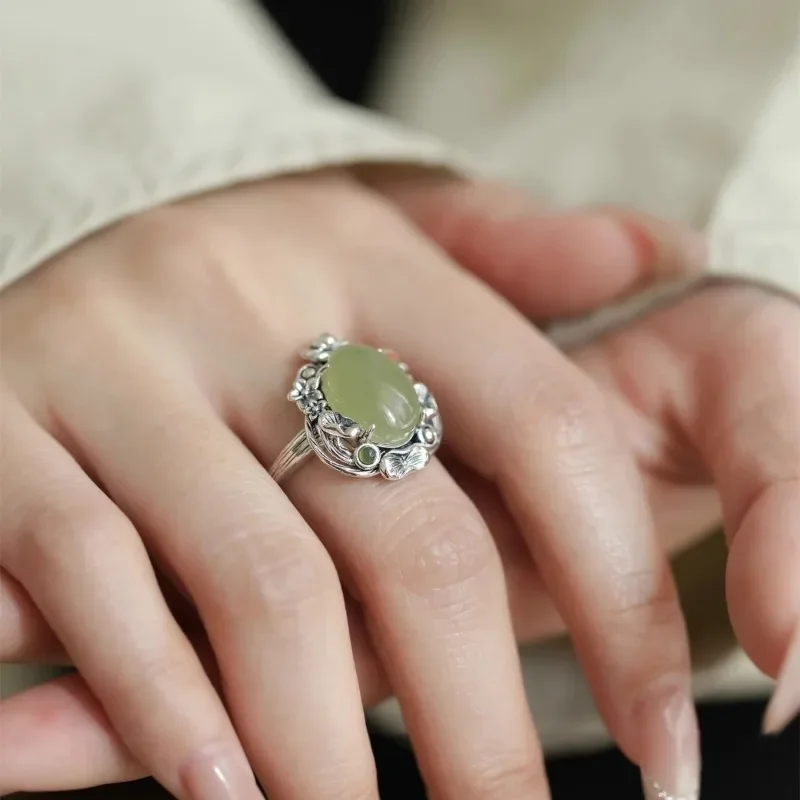 

925 Sterling Silver New Chinese China-Chic Lotus Flower Adjustable Opening Ring for Women Fine Jewelry Minimalist Accessories
