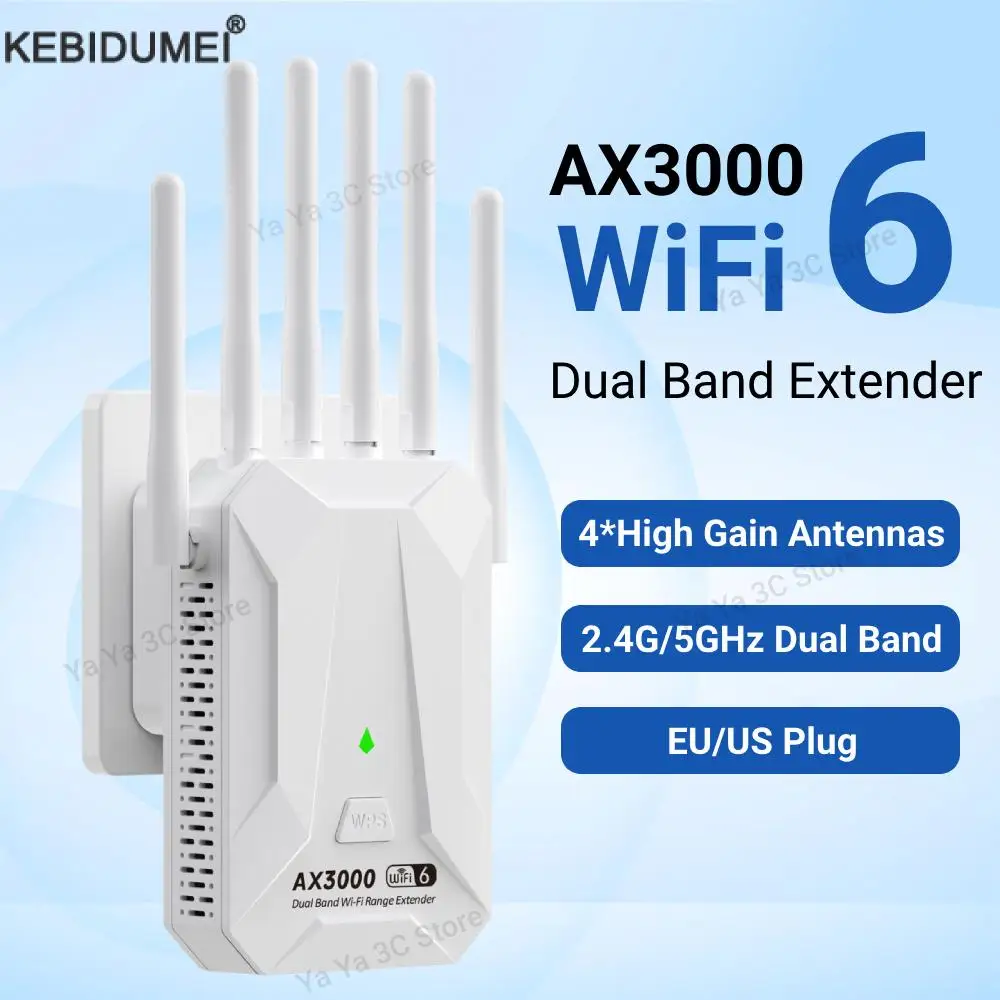 

5Ghz 3000Mbps WiFi 6 Repeater Extender Signal Booster Dual Band 2.4G/5GHz Wi-Fi Signal Amplifier Long Range Amplifer