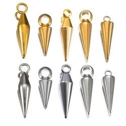 10PCS Stainless Steel Cone Bullet Choker Charms Spike Beads Pendants for Women Man Hoop Earring Necklace Jewelry Making Supplies