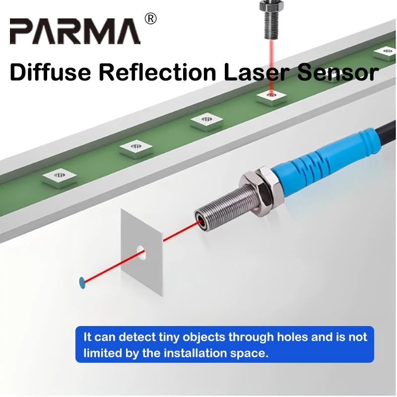 M6 laser diffuse reflective photoelectric switch sensor, visible light and infrared sensing switch, DC 24V