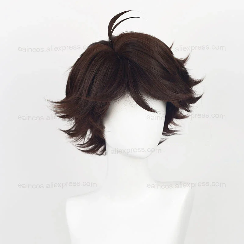 Anime Oikawa Tooru peruka do Cosplay 28cm ciemnobrązowe krótkie włosy odporne na ciepło peruki syntetyczne