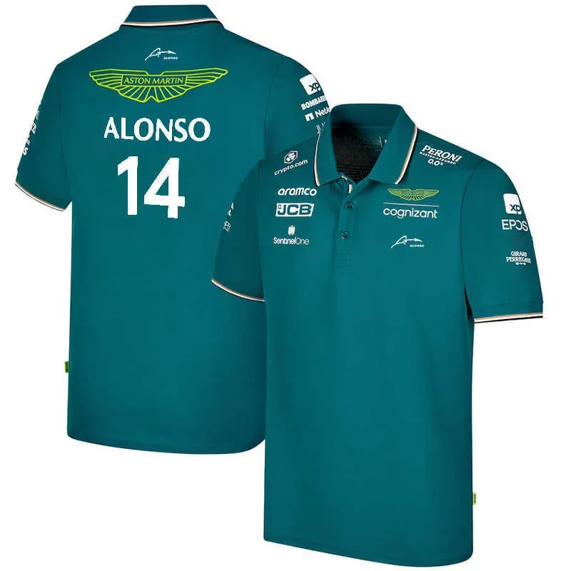 Aston Martin Racing Team Training Street Style Button Polo Shirt Fernando Alonso 14 Men's And Women's Short Sleeve Clothing