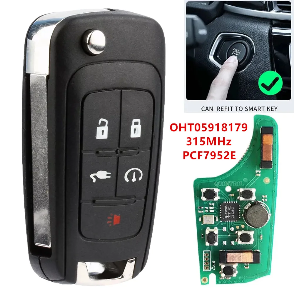 KEYECU Replacement Keyless Smart Remote Key Fob 5Button 315MHz PCF7952E for 2011 2012 2013 2014 2015 Chevrolet Volt OHT05918179