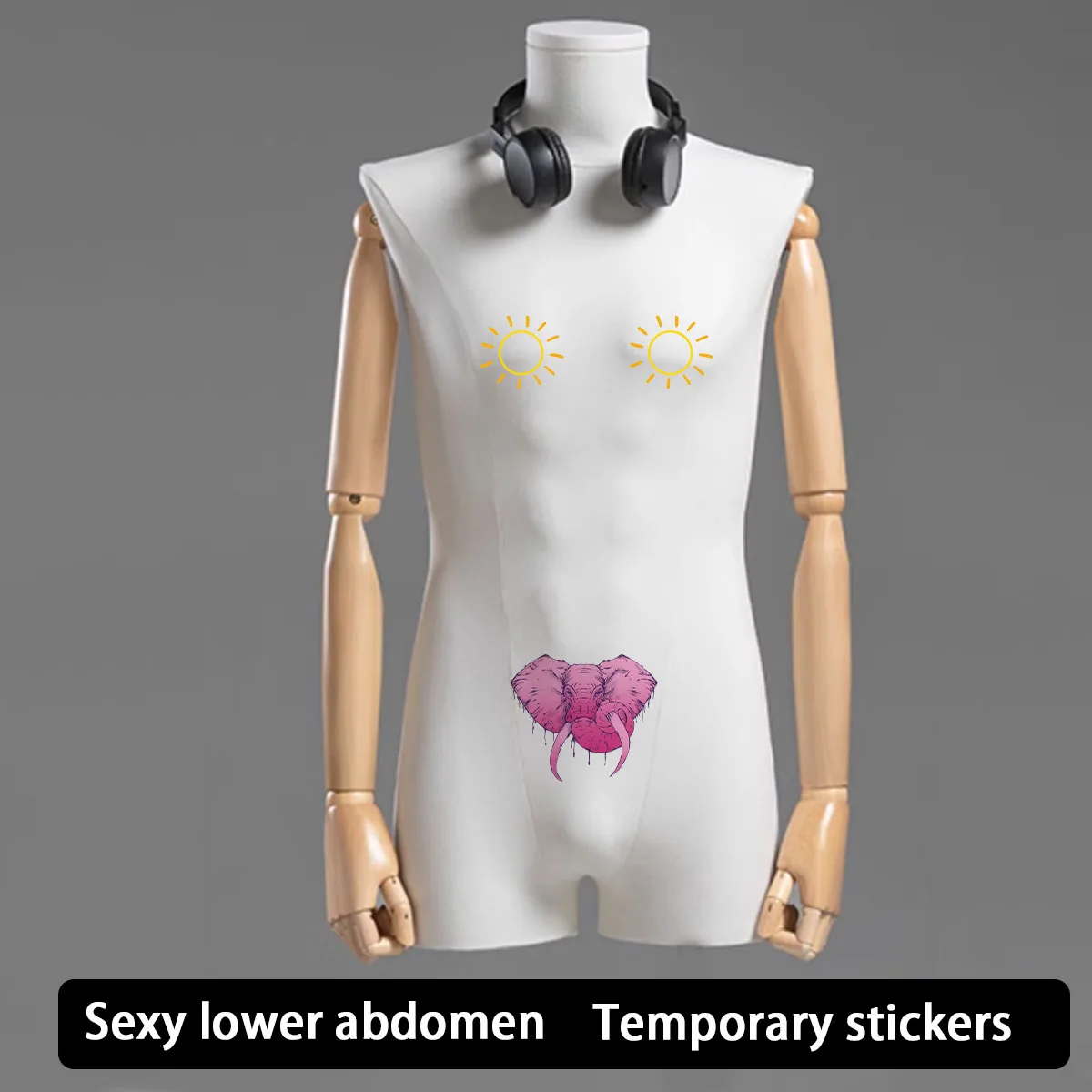Male Pink Elephant Pattern Abdominal and Chest Temporary Stickers Waterproof and Sweatproof Colored Breast Stickers Tattoo Trend