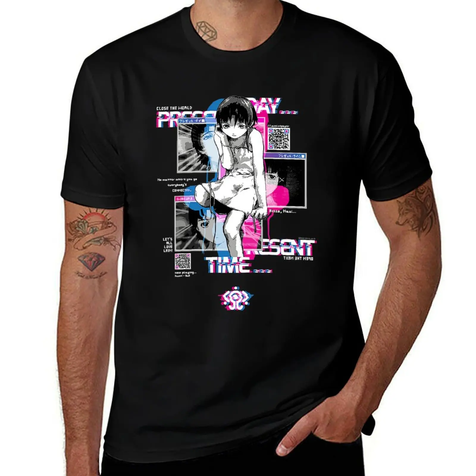 

Serial Experiments Lain - Lain Windows T-Shirt Basic Plain Short Sleeve Crew Neck Tee