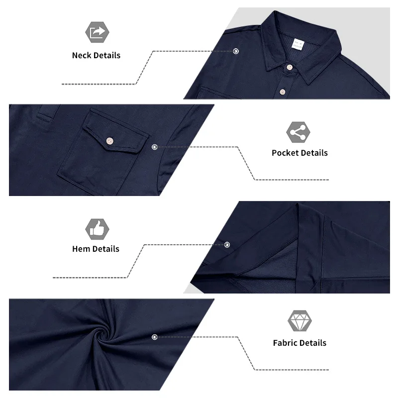Herbst- und Winter-Herren-POLO-Pullover mit langen Ärmeln, lässigem Kragen, sportlichem Design und mehreren Taschen, Großhandel – Detail 9