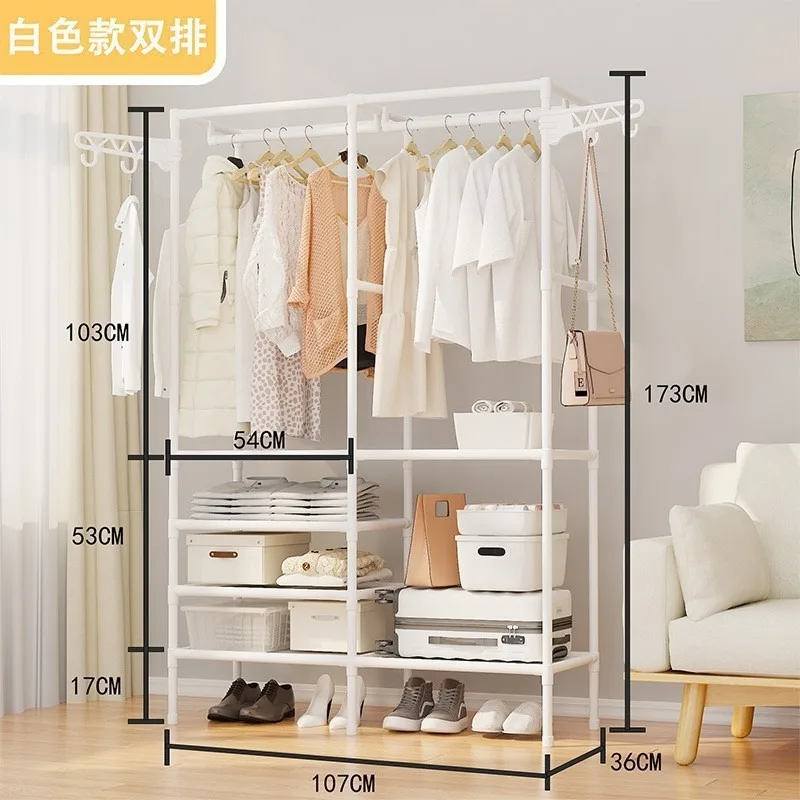 Hot-Selling Multi-Functional Metal Coat Rack Simple Double-Row Floor-Standing Clothes Storage Home Plastic Fabric Living Room