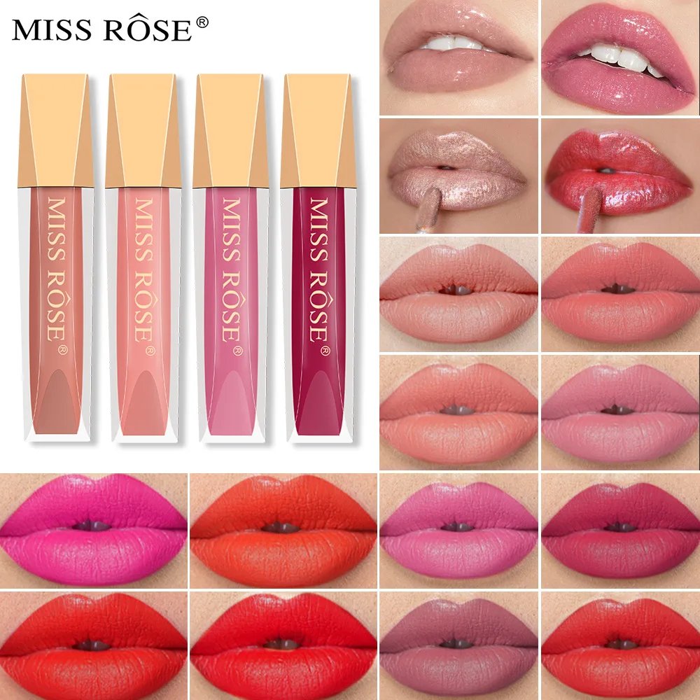 MISS ROSE Velvet Matte Longwear Lipstick Lip Glaze Make up Non-Fading Non-Stick Cup Sleek Satin Lipsticks Lip Gloss Cosmetics