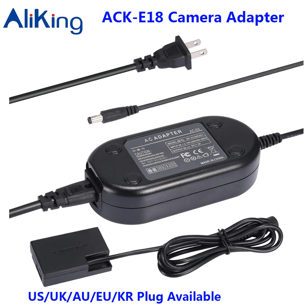 Aliking ACK-E18 DR-E18 LP-E17 Camera Adapter Coupler for EL3 850D 800D 760D 750D 77D T6i T6S T7i SL3 SL2 X9i 8V 3A Power Supply