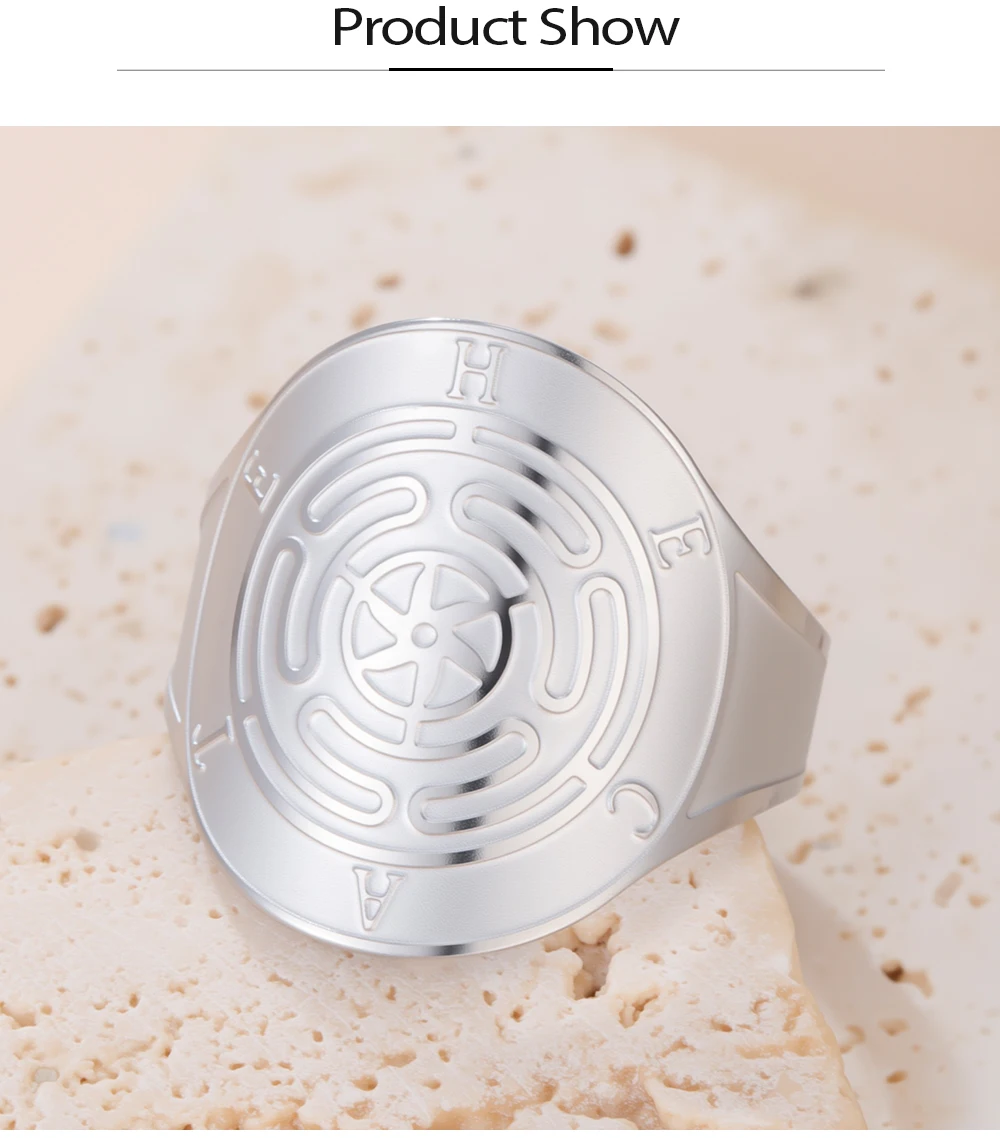 COOLTIME Pentagramm-Ring für Damen, Edelstahl, offen, verstellbar, magischer Pentagramm-Fackel, Amulett-Ring, Schmuck, Geschenk – Detail 6