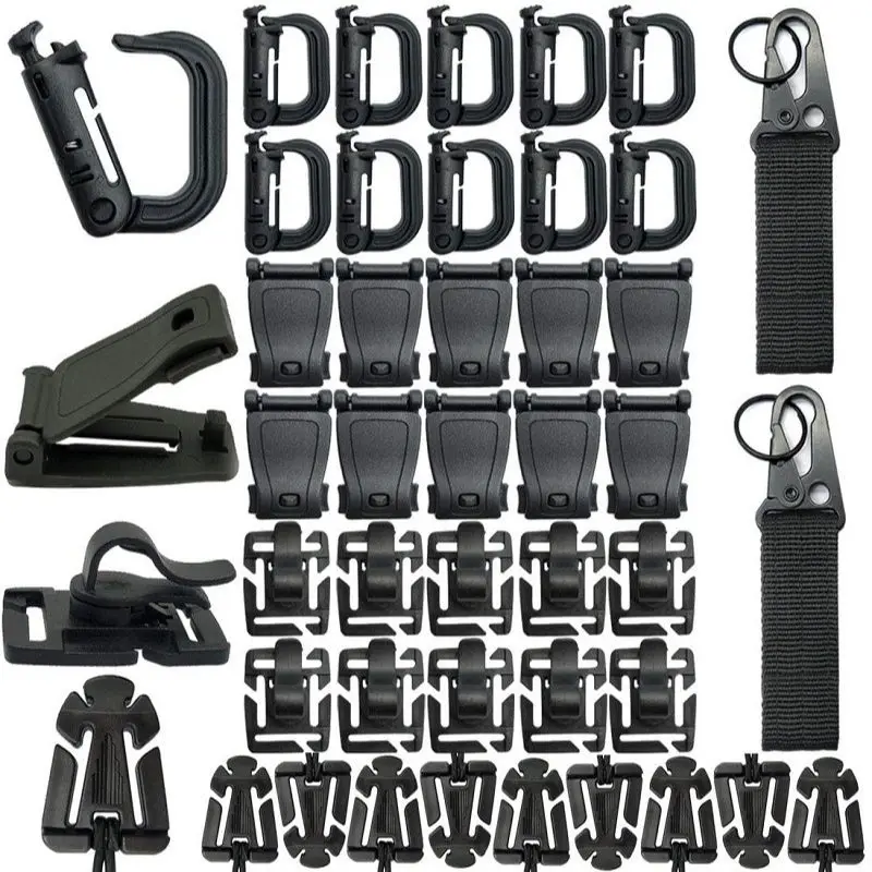 42 Pcs Tactical Clip Buckle Strap D-ring Hooks Keychain Strap Water Tupe Clip Molle Backpack Webbing Attachments Key Ring Holder