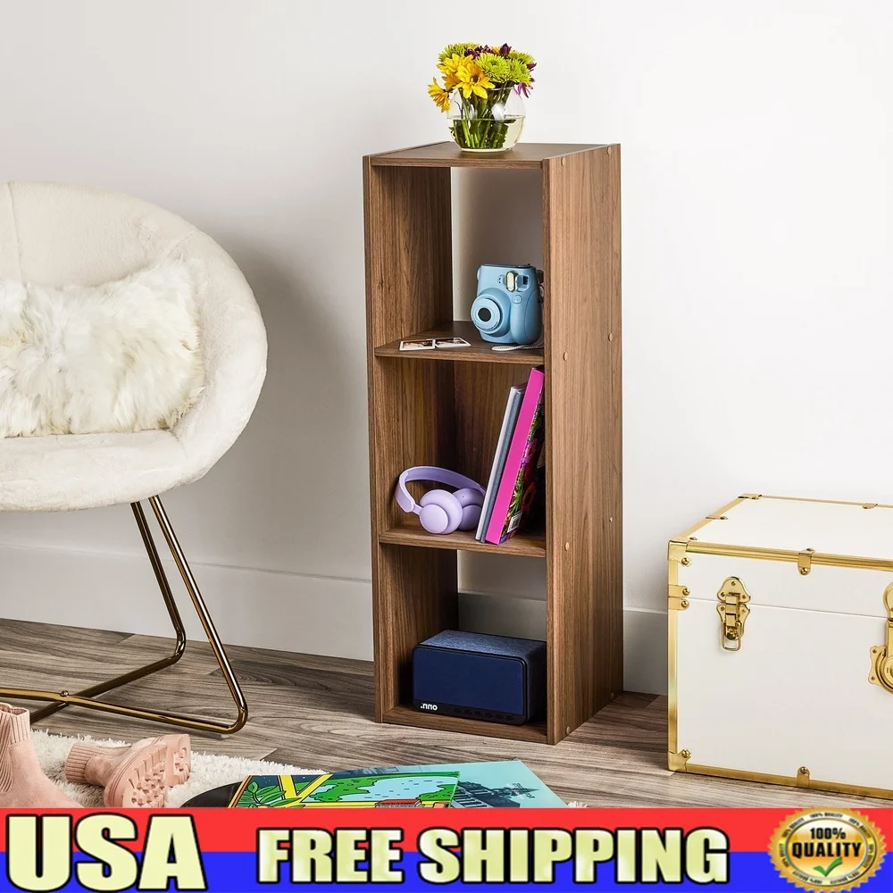 

Stylish 3 Cube Storage Organizer Bookcase Home Office Living Room Versatile Vertical Horizontal Use Open Closed Shelves