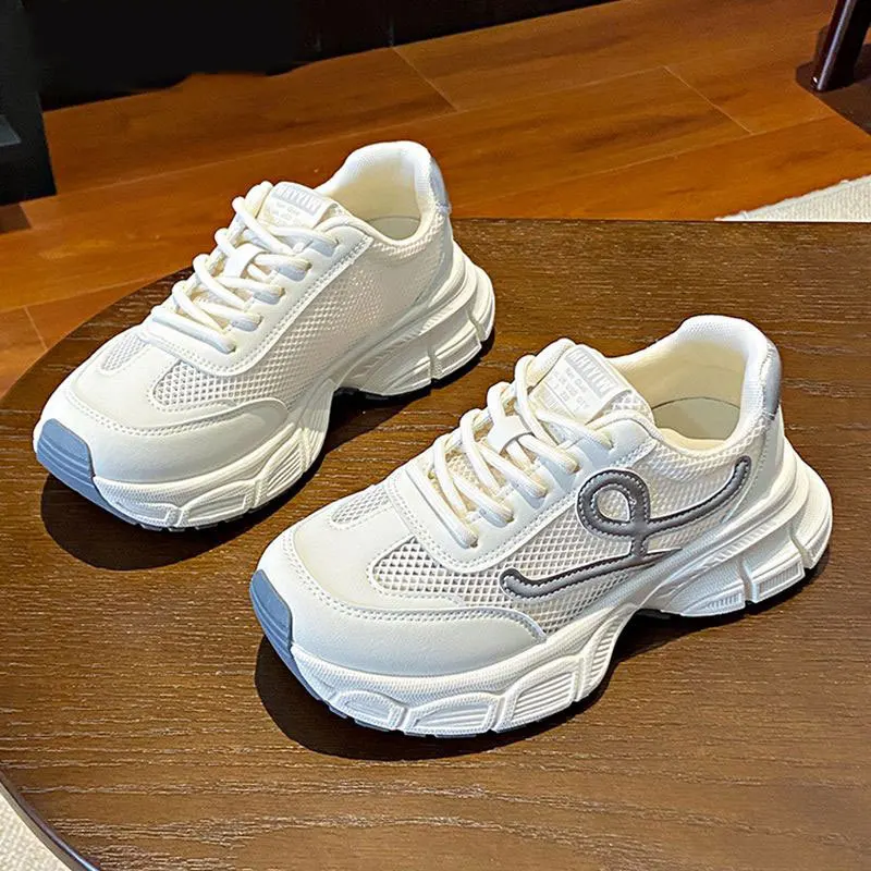 

Platform Mesh Surface Breathable Clunky Sneakers Women 2025 Summer New Elevator Wild Sports Casual Fashion White Shoes