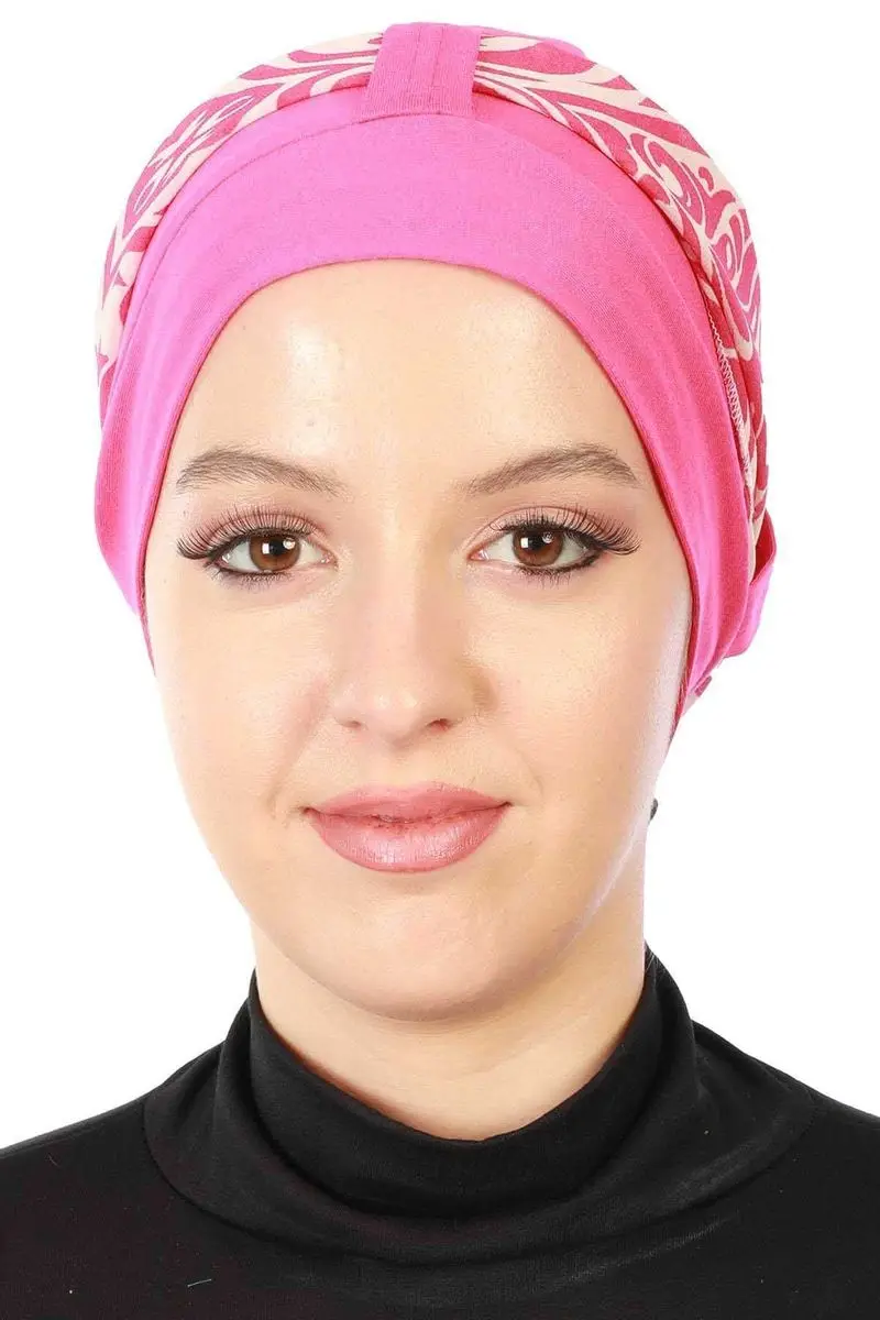 Sifon Belted Combed Bermotif Tulang Fuchsia